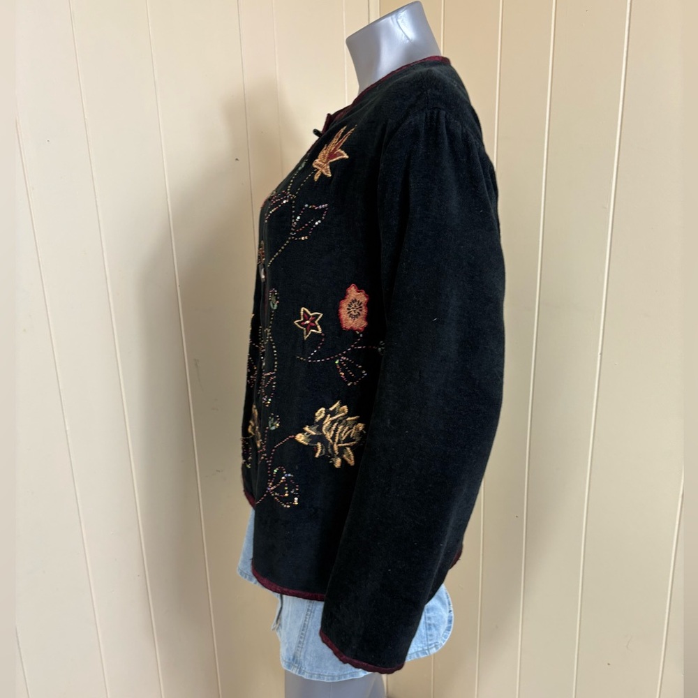 Vintage White Stag Women's Jacket Cardigan Womens XL Black Velvet Embroidered - Picture 3 of 16